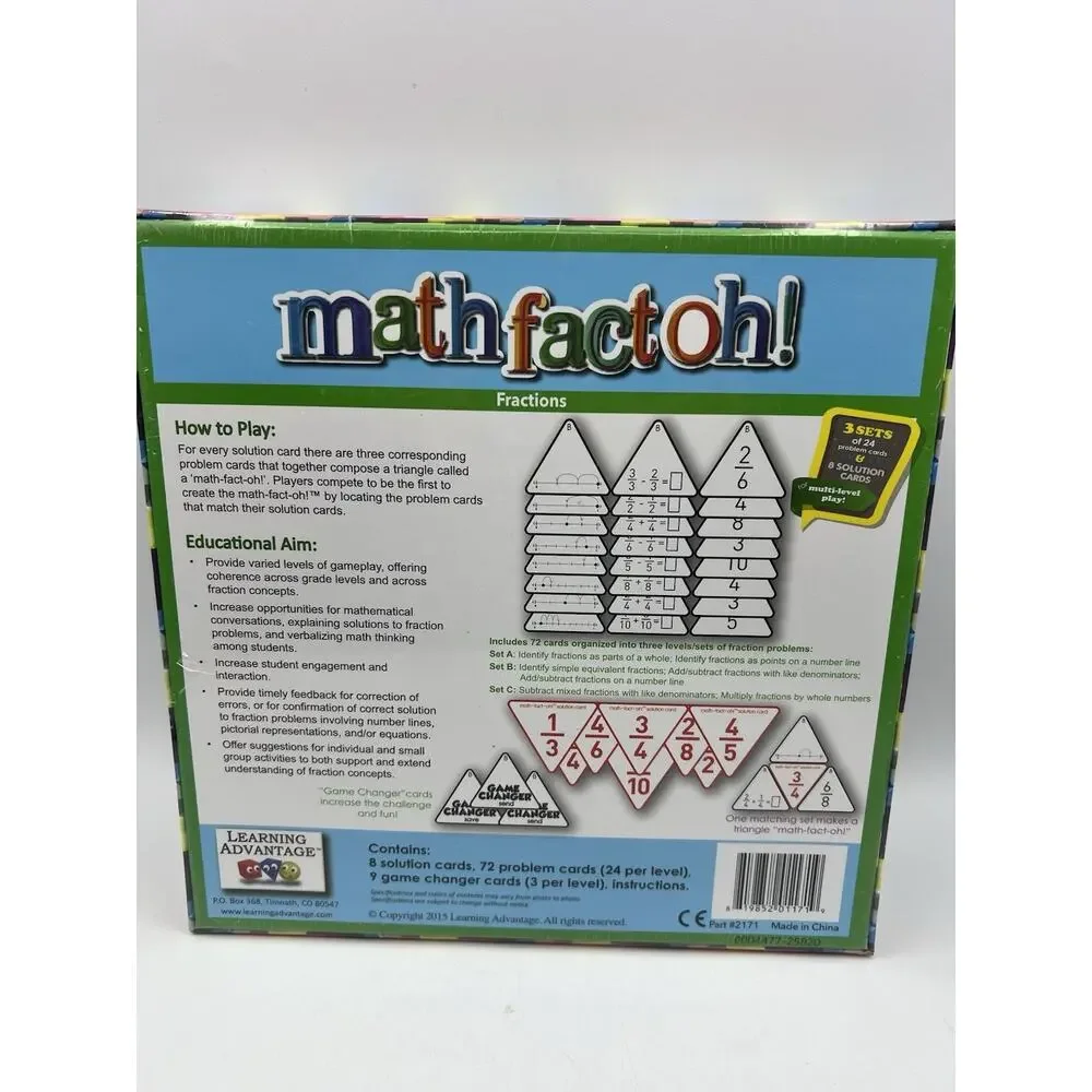 Learning Advantage Math Fact Oh Fractions Educational Card Game Age 8+ New